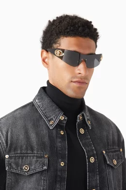 Buy Versace Black Visor Sunglasses in Metal For Men Online  display picture 2