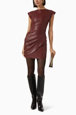 Buy Manire De Voir Burgundy Gathered Mini Dress in Vegan Leather For Women  Online | Ounass Oman