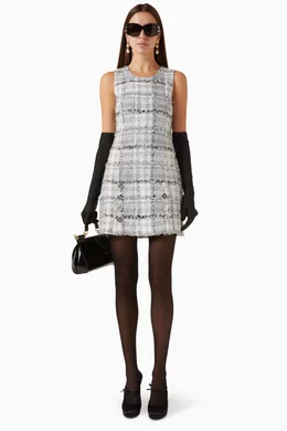 knee length dresses for ladies Dolce & Gabbana Embellished Checked Tweed Shift Dress – Runway Catalog main image 0
