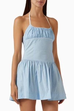 Buy Frankies Bikinis Blue Robin Polka-dot Mini Dress in Poplin For Women  Online | Ounass Oman