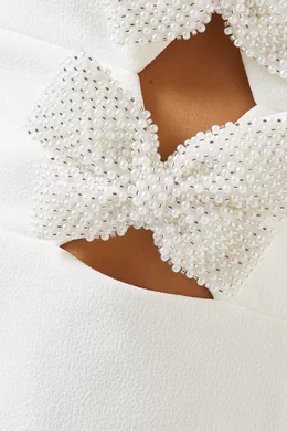 【REBECCA VALLANCEC】Hermoine bow-detail crepe minidress Hermoine bow-detail crêpe minidress in white - Rebecca
