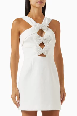 【REBECCA VALLANCEC】Hermoine bow-detail crepe minidress Hermoine bow-detail crêpe minidress in white - Rebecca