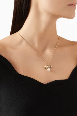 Buy Jimmy Choo Gold JC Ribbon Pearl Necklace in Gold-tone Brass