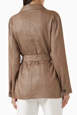 Buy Brunello Cucinelli Brown Belted Safari Jacket in Sparkling