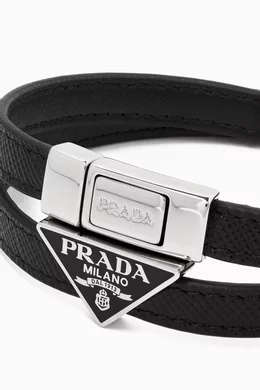 Buy Prada Black Double Logo Bracelet in Leather For Men Online
