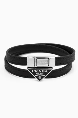 アクセサリー prada leather studs double bracelet Buy Prada Black Double Logo Bracelet in Leather For Men Online