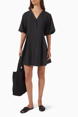 elegant a line midi dress with sleeves Black MIDI DRESS – ELEGANT 3/4 SLEEVE A-LINE DRESS WITH ASYMMETRICAL RUFFLE HEM & TIE WAIST Black / 14 main image 0