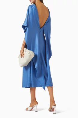 Buy ABADIA Blue Mira Knot-back Midi Dress For Women Online | Ounass Oman