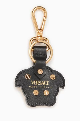 Buy Versace Black La Medusa Charm Keychain in Leather For Men