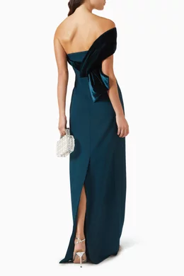 Buy Teri Jon Green Off-shoulder Gown in Crepe For Women Online | Ounass Oman