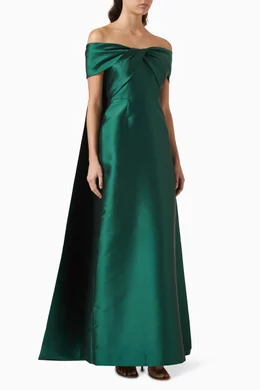 Buy Teri Jon Green Twist Cape Gown in Taffeta For Women Online | Ounass Oman