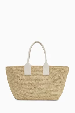 Ganni Easy Medium Shopper Bag - Raffia - White