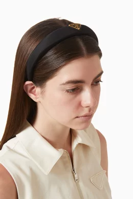 Buy Prada Black Triangle Logo Headband in Re-Nylon For Women  display picture 3