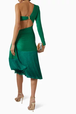Buy PatBO Green One-shoulder Fringe Dress For Women Online | Ounass Oman
