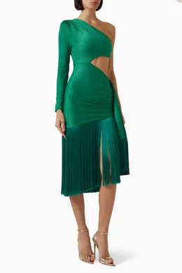Buy PatBO Green One-shoulder Fringe Dress For Women Online | Ounass Oman