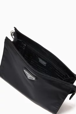 バッグ PRADA Re-Nylon Pouch Triangle Logo Black Buy Prada Black Triangle Logo Pouch in Re-Nylon & Saffiano Leather