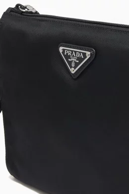 バッグ PRADA Re-Nylon Pouch Triangle Logo Black Buy Prada Black Triangle Logo Pouch in Re-Nylon & Saffiano Leather