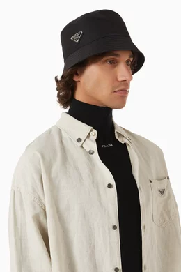 Buy Prada Black Triangle Logo Bucket Hat in Re-Nylon For Men