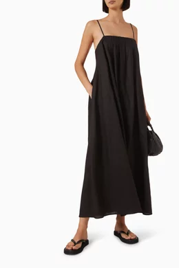 Buy COS Black Pleated Maxi Dress in Linen For Women Online | Ounass Oman