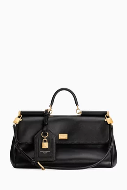 【関税＆送料込み】Dolce & Gabbana Black Leather My Sicily My Sicily handbag in plongé calfskin in Black for Women