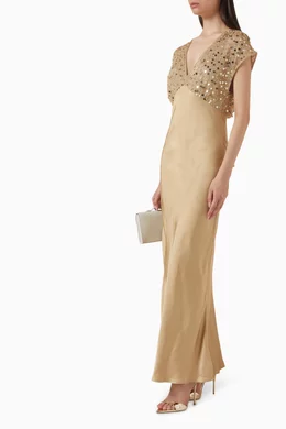 green emerald velvet dress Gold Sequin Elodie Dress – Never Fully Dressed main image 1