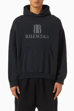 【 BALENCIAGA 】 Nano Bb Hoodie ミディアムフィット Men's Nano Bb Hoodie Medium Fit in Black Faded | Balenciaga US