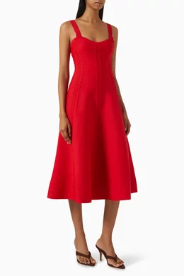 maje red dress Buy Maje Red Rorsya Midi Dress in Pointelle-knit For Women Online