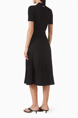 michael kors ribbed stretch knit polo dress Ribbed Stretch Knit Polo Midi Dress en NEGRO