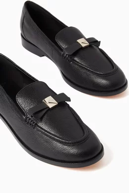 Buy Kate Spade New York Black Deco Bow Loafers in Pebbled Leather