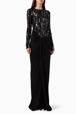 Buy Elisabetta Franchi Black Sequin-embellished Maxi Dress in Jersey For  Women Online | Ounass Oman