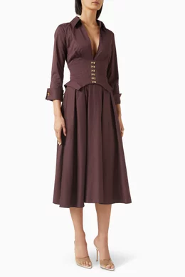 Buy Elisabetta Franchi Burgundy Corset Shirt Dress in Cotton-blend For  Women Online | Ounass Oman