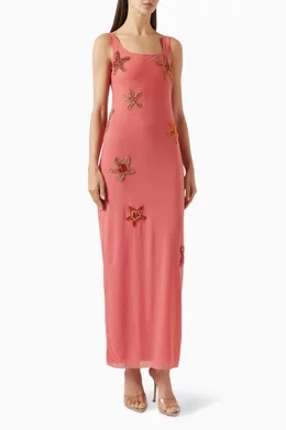 Buy Leslie Amon Orange Starfish Embellished Tank Maxi Dress For Women  Online | Ounass Oman