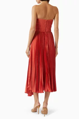 Buy Amur Orange Juliett Pleated Midi Dress in Twill For Women Online |  Ounass Oman