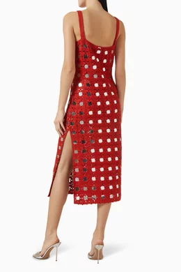 toccin clementine mirror crochet midi-dress Buy Toccin Red Clementine Mirror Dress in Crochet Knit For Women Online