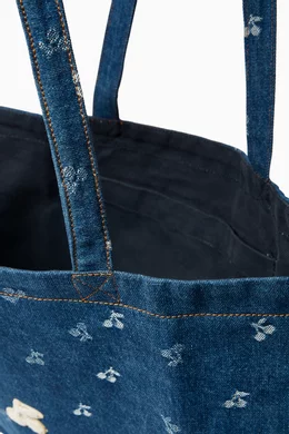 Buy Bonpoint Blue Cherry Tote Bag in Denim For Girls Online