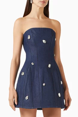 Buy David Koma Blue All-over Rhinestone-embellished Mini Dress in Denim For  Women Online | Ounass Oman