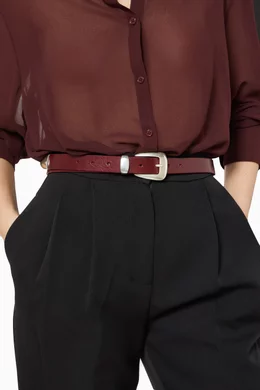 Buy Black Suede Studio Burgundy Tetra Belt in Leather For  display picture 2