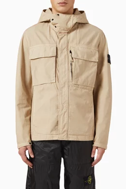 Buy Stone Island Neutral Hooded Field Jacket in Canvas Weave