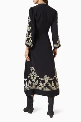 Buy Isabel Marant Etoile Black Feliana Embroidered Midi Dress in Crepe For  Women Online | Ounass Oman