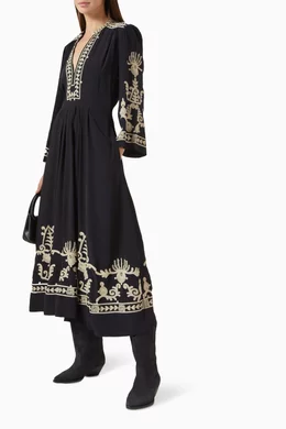 Buy Isabel Marant Etoile Black Feliana Embroidered Midi Dress in Crepe For  Women Online | Ounass Oman