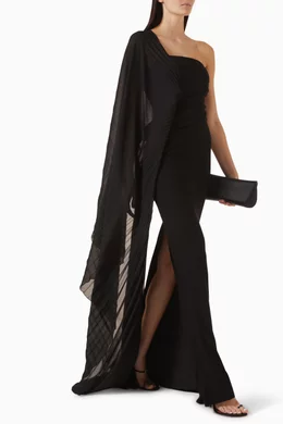 Buy Gemy Maalouf Black Asymmetric Drape Dress in Crepe & Satin For Women  Online | Ounass Oman
