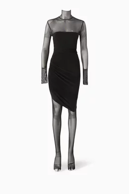 norma kamali diana dress black mesh Norma Kamali Long Sleeve Diana Gown | Black | Size XS