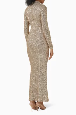 white christmas dresses Cleopatra Gold Sequin Split Maxi Dress – Club L London main image 0