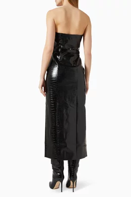 Buy Toccin Black Vivian Strapless Croc-embossed Midi Dress in Faux-leather  For Women Online | Ounass Oman