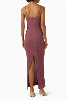 Buy SKIMS Burgundy Sheer Knit Midi Dress For Women Online | Ounass Oman