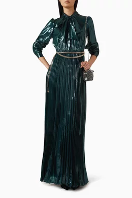Buy Self-Portrait Green Belted Bow Dress in Satin For Women Online | Ounass  Oman