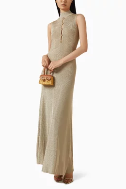 self portrait gold lurex dress Gold Lurex Rib Knit Midi Dress main image 1