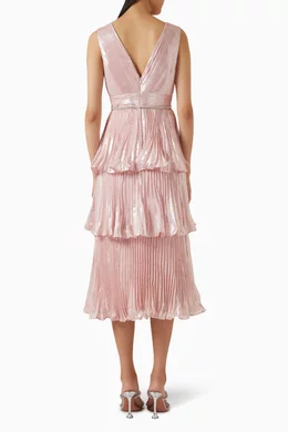 Buy Self-Portrait Pink Tiered Midi Dress in Chiffon For Women Online |  Ounass Oman