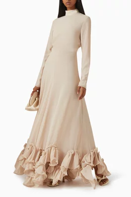 rotate birger christensen chiffon maxi ruffle dress Rotate By Birger Christensen Chiffon Puff-sleeve Dress