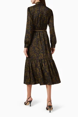 Buy Michael Kors Green Paisley-print Tie-Neck Dress in Satin For